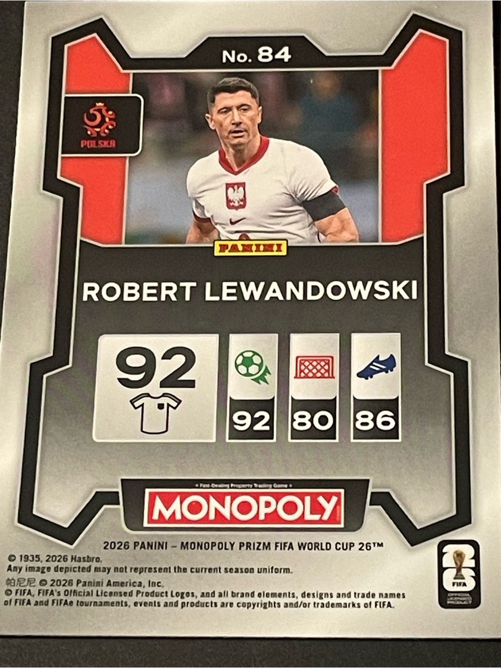 Panini Prizm Monopoly 2026 Robert Lewandowski Poland #84 FIFA World Cup Base - Picture 5 of 6